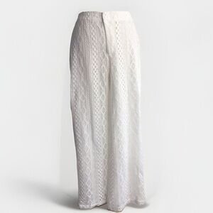 Marled White Diamond /Ladder Lace lined, elasticized waist wide leg pants Medium